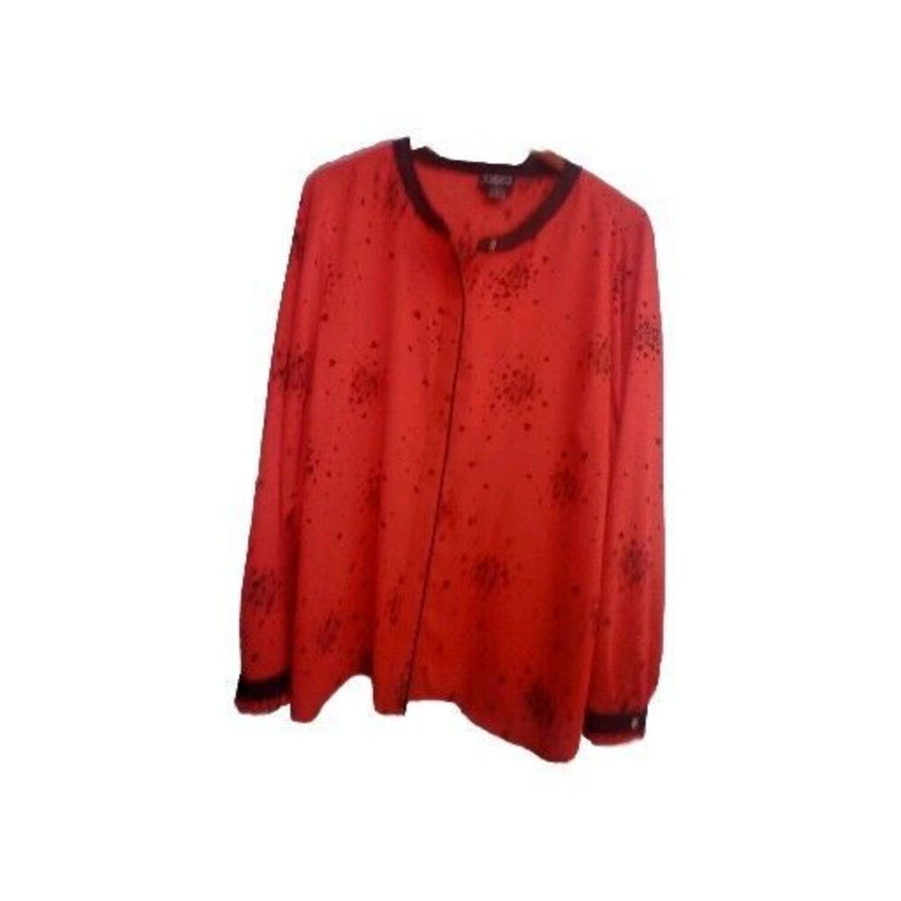 Kasper Blouse Button-Down Long Sleeve Red Print Career Top Size L‎